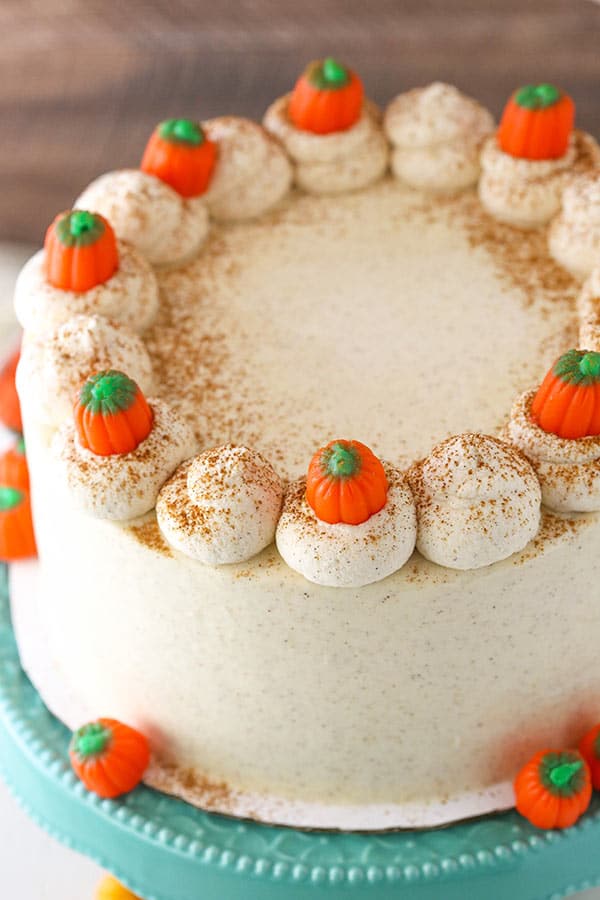 Pumpkin Layer Cake - soft and moist cake with whipped cream cheese frosting!