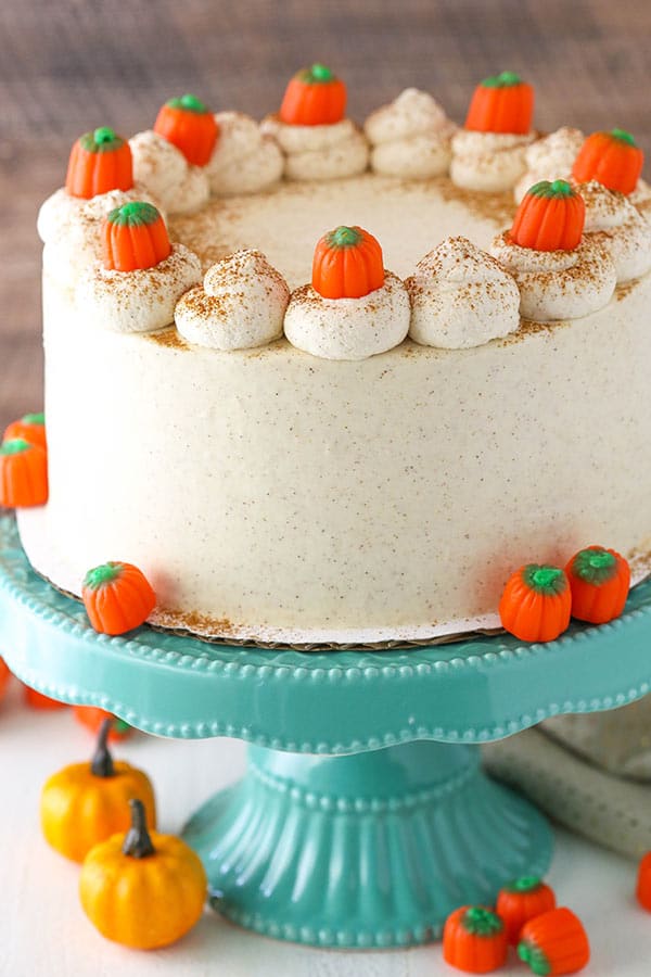 Pumpkin Layer Cake - soft and moist cake with whipped cream cheese frosting!