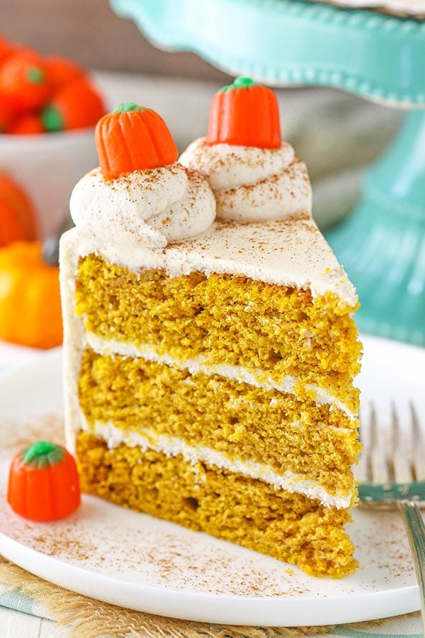 Pumpkin Layer Cake - soft and moist cake with whipped cream cheese frosting!