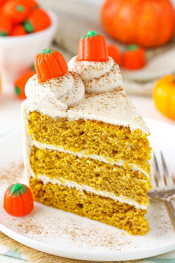 Pumpkin Layer Cake - soft and moist cake with whipped cream cheese frosting!