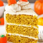 close up image of Pumpkin Layer Cake slice