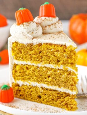 close up image of Pumpkin Layer Cake slice