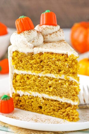 close up image of Pumpkin Layer Cake slice