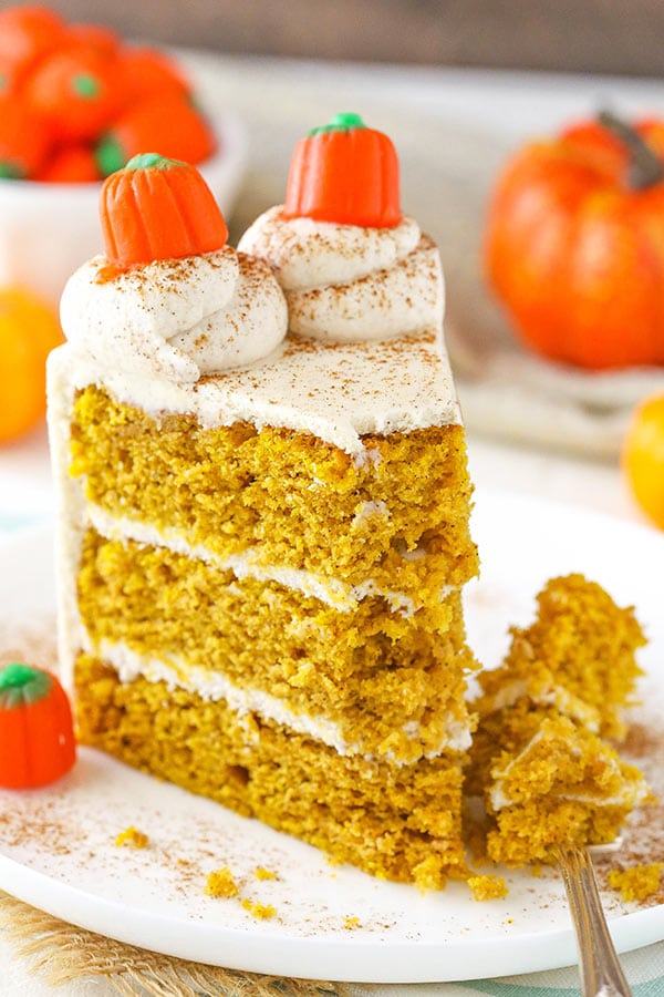 Pumpkin Layer Cake - soft and moist cake with whipped cream cheese frosting!