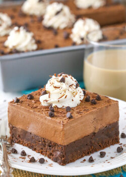 Baileys Chocolate Mousse Brownie Cake on plate
