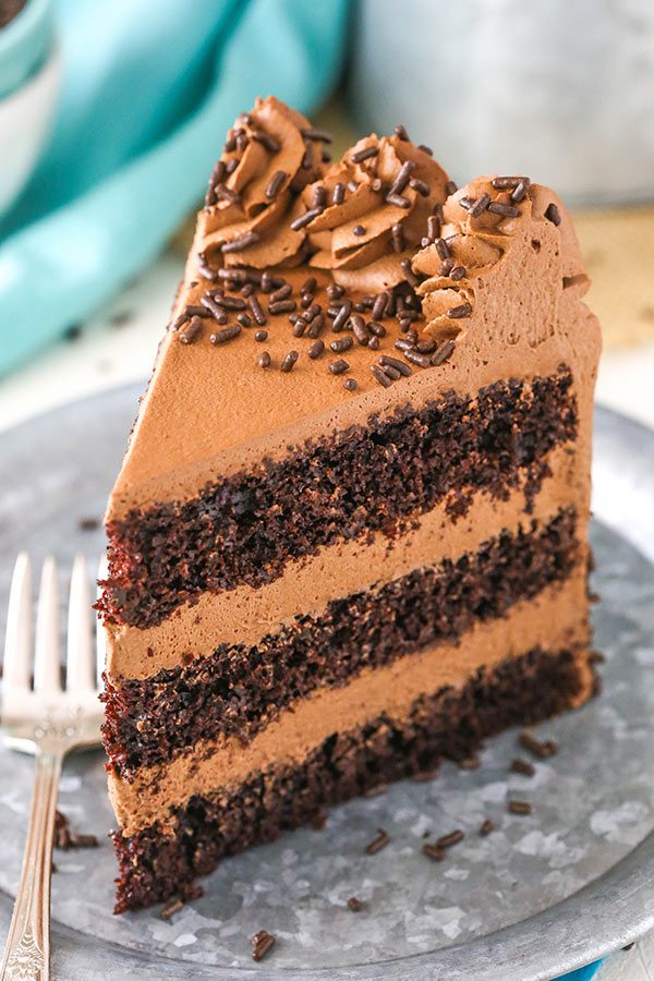 slice of chocolate mousse layer cake