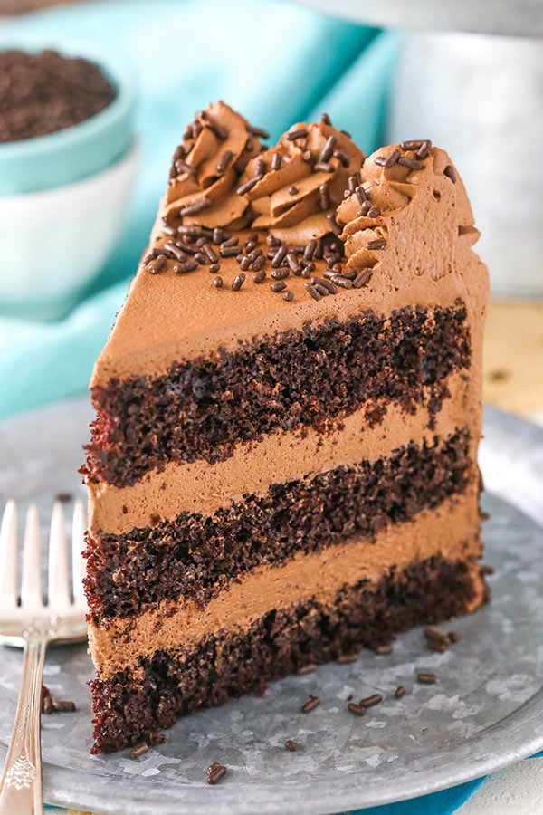 Chocolate Mousse Cake - a moist chocolate cake with silky smooth chocolate mousse!