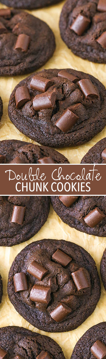 Double Chocolate Chunk Cookies - dense and chewy and great for cookie trays!