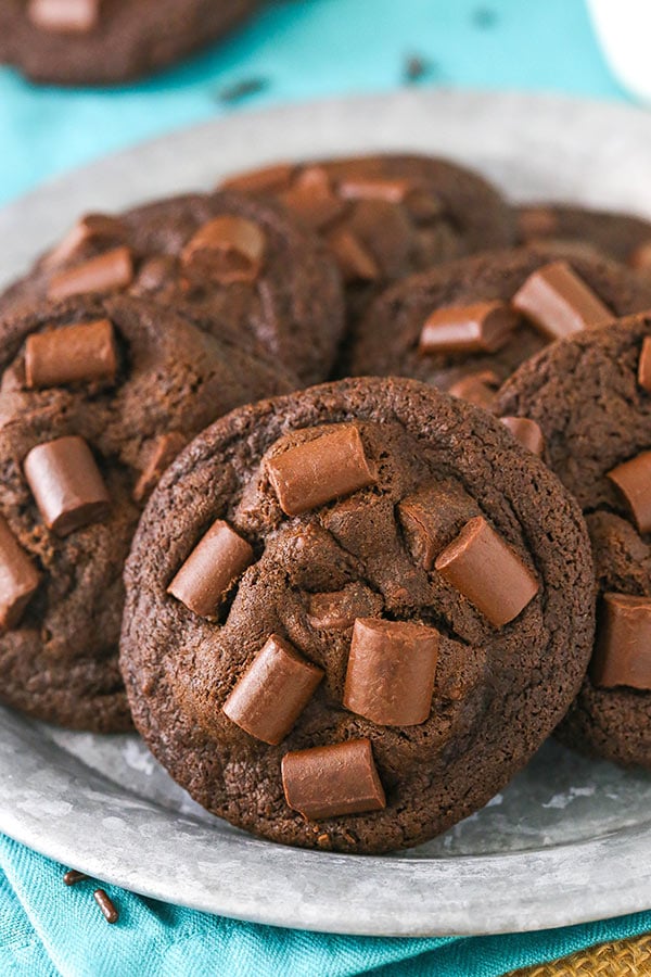 close up of Double Chocolate Chunk Cookies