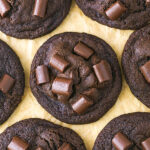 overhead image of Double Chocolate Chunk Cookies