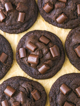 overhead image of Double Chocolate Chunk Cookies