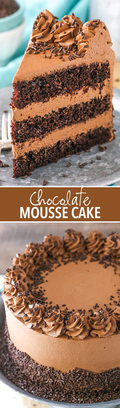 Chocolate Mousse Cake - a moist chocolate cake with silky smooth chocolate mousse!