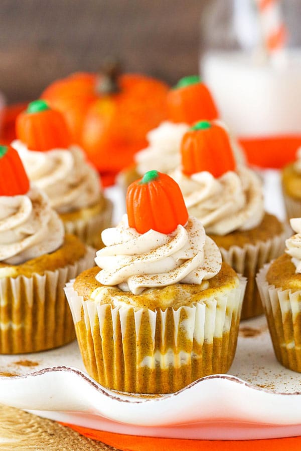 Close up of pumpkin cupcakes.