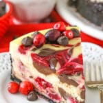 slice of Cranberry Fudge Swirl Cheesecake