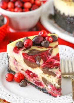 slice of Cranberry Fudge Swirl Cheesecake