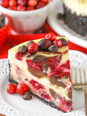 slice of Cranberry Fudge Swirl Cheesecake
