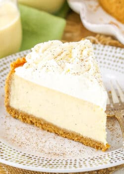 slice of Eggnog Cheesecake on plate