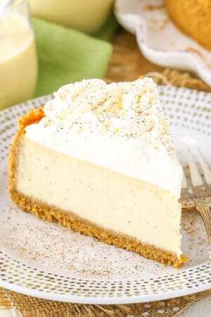 slice of Eggnog Cheesecake on plate