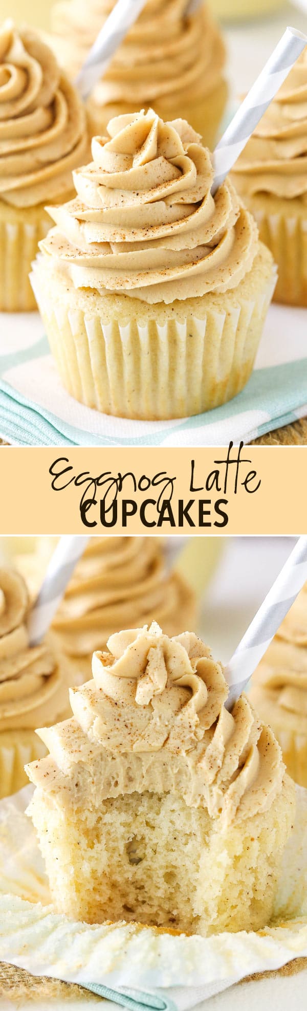 Eggnog Latte Cupcakes - a moist eggnog cupcake with espresso frosting! Perfect dessert for Christmas and the holidays!