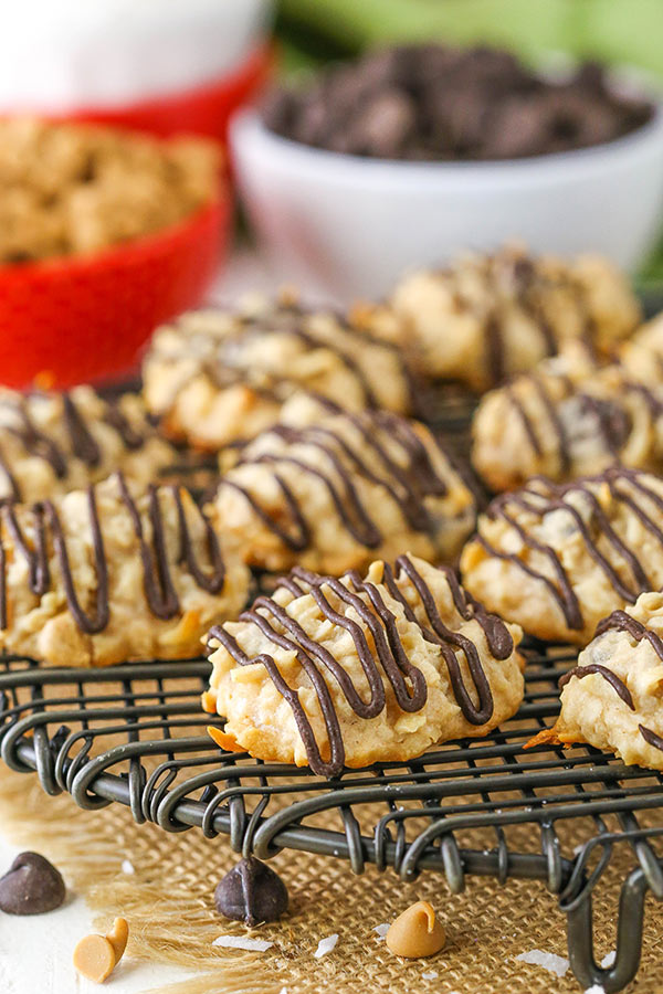 Peanut Butter Chocolate Chip Macaroons with chocolate drizzle