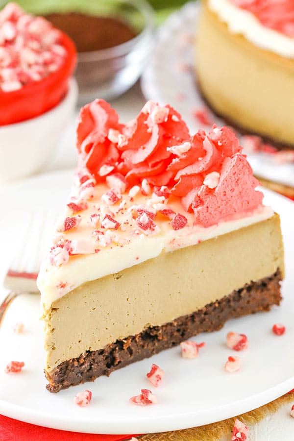 slice of Peppermint Espresso Brownie Cheesecake