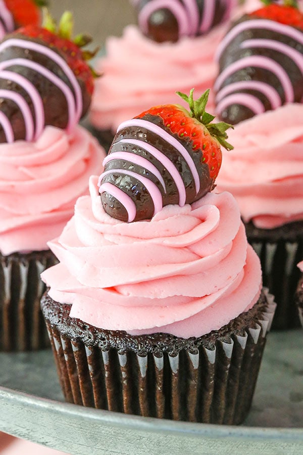 Chocolate Covered Strawberry Cupcakes close up