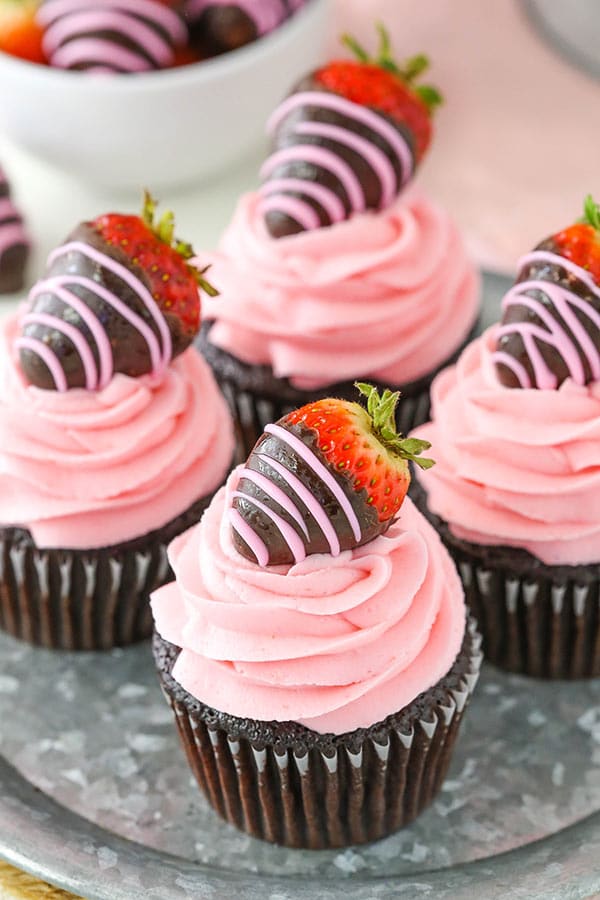 Chocolate Covered Strawberry Cupcakes - four cupcakes