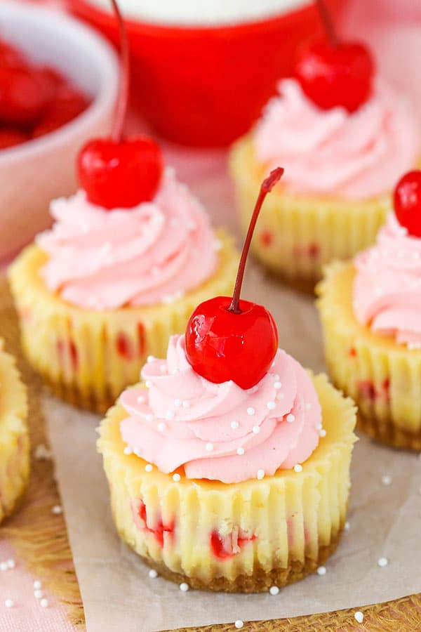 Mini Cherry Almond Cheesecakes