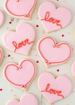 overhead image of Valentine's Day Heart Cutout Cookies