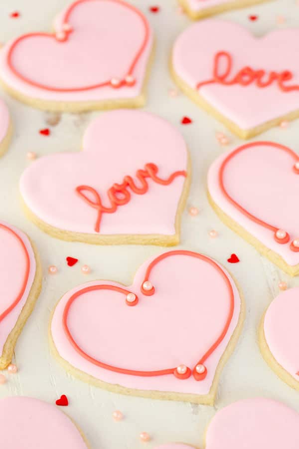 Valentine's Day Heart Cutout Cookies decorated