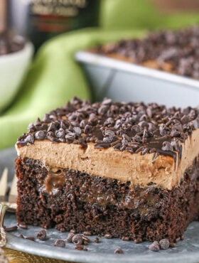 close up image of Baileys Chocolate Poke Cake
