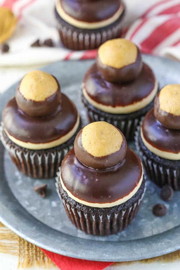 angled view of cupcakes on plate