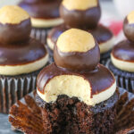 Peanut Butter Buckeye Cupcake with bite taken out