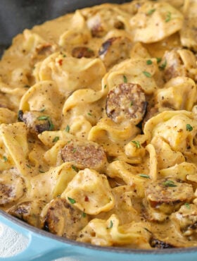 close up image of Sausage Tortellini Alfredo