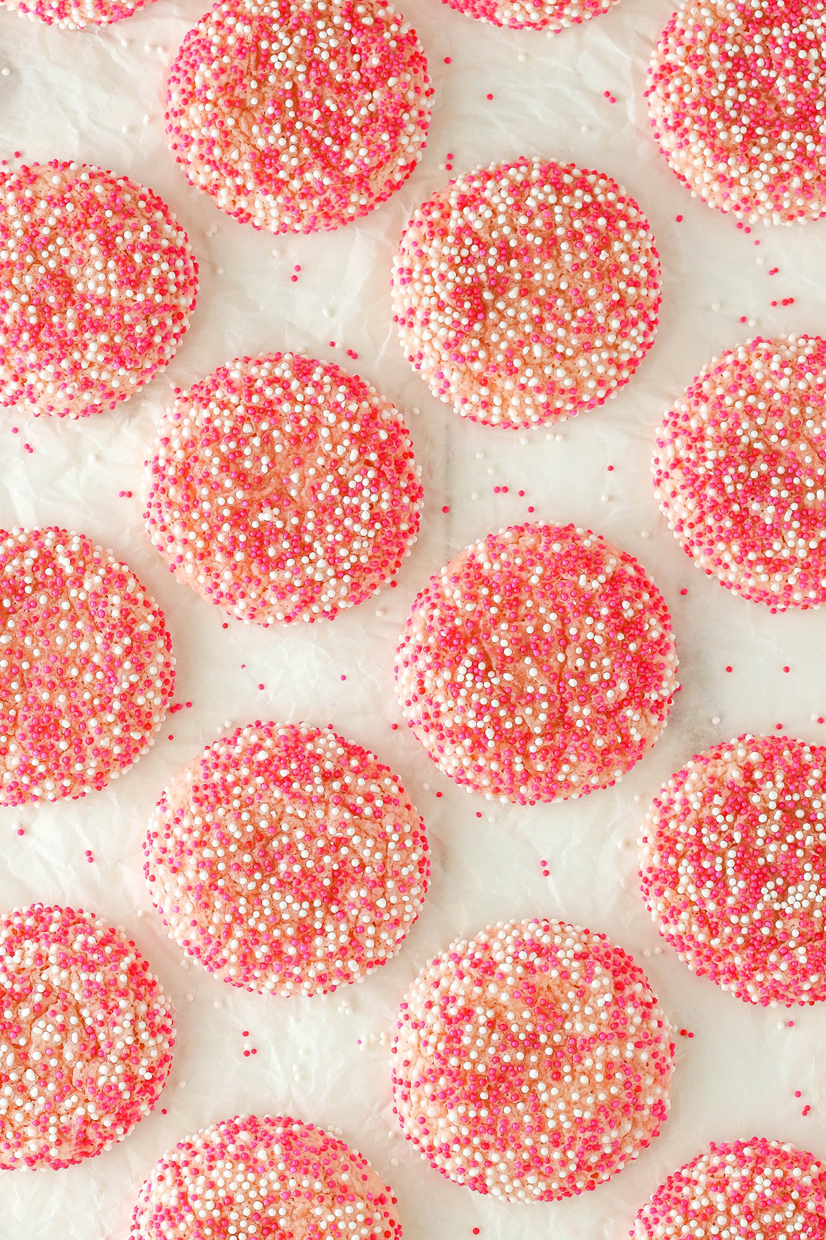 overhead image of Strawberry Sprinkle Cookies