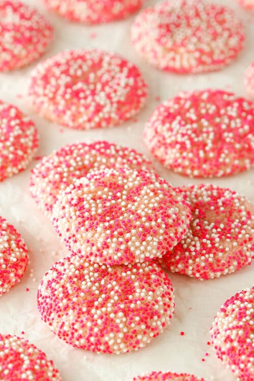 Strawberry Sprinkle Cookies Easy Valentine's Day Pink Cookie Recipe