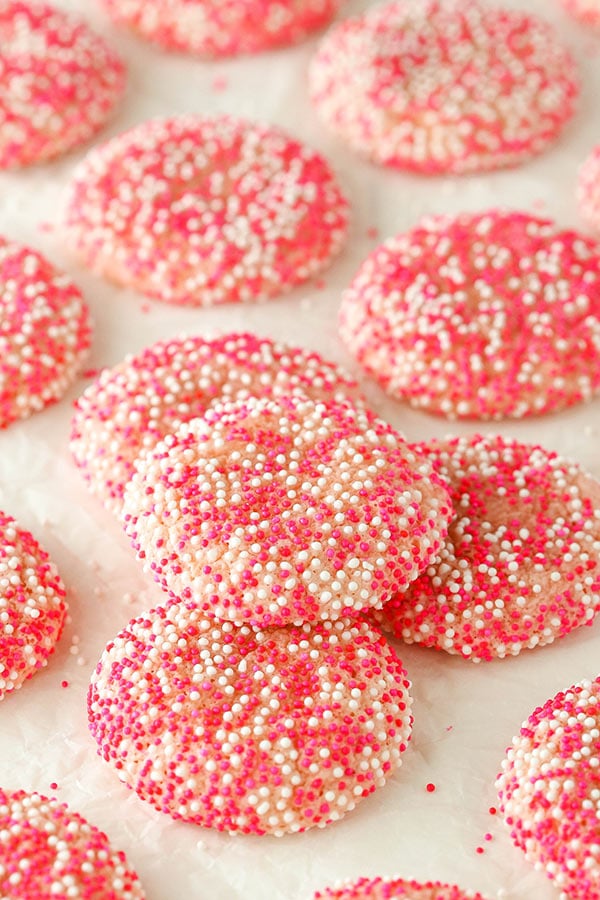 Strawberry Sprinkle Cookies stacked