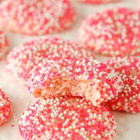 image of Strawberry Sprinkle Cookie with bite taken out