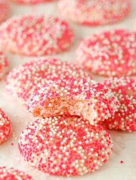 image of Strawberry Sprinkle Cookie with bite taken out