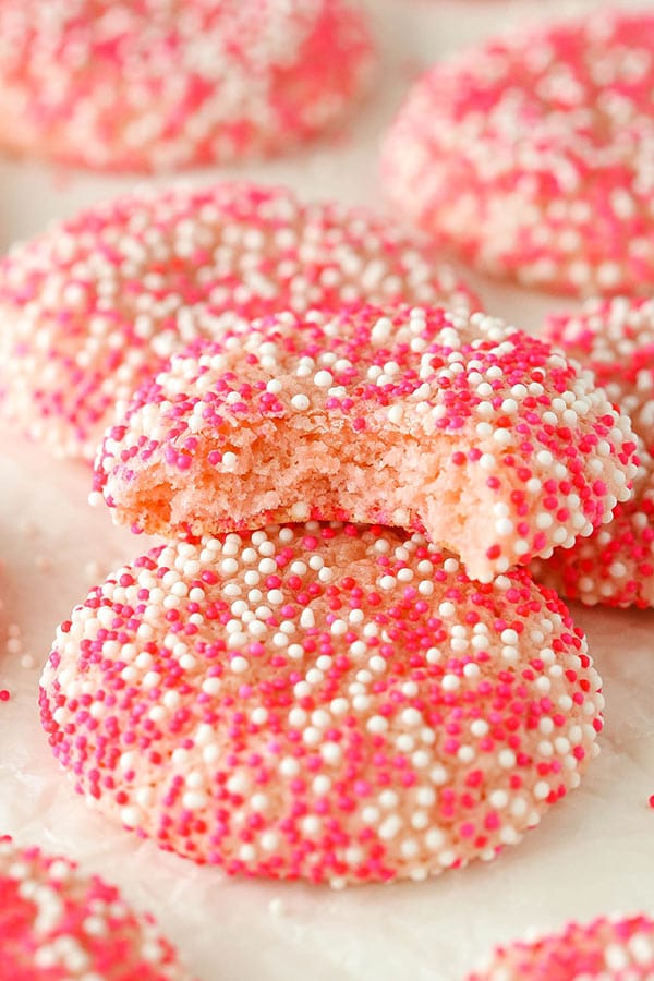 Strawberry Sprinkle Cookies - full of strawberry flavor and so fun! Perfect for Valentine's Day!