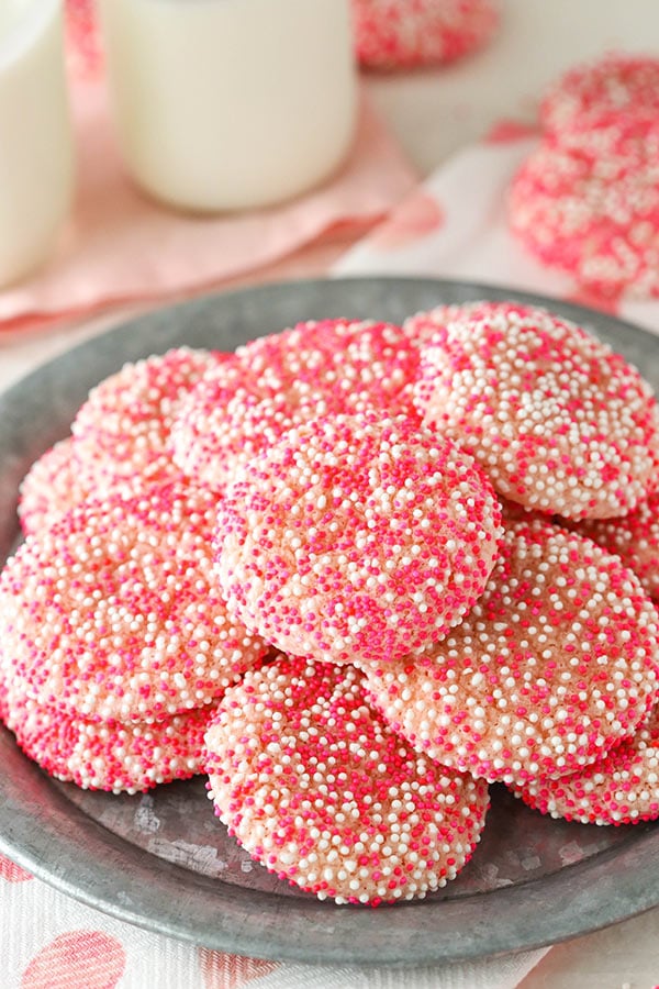 Strawberry Sprinkle Cookies on a plate