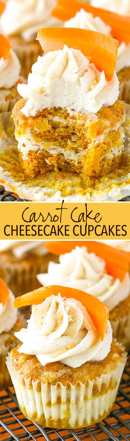 Carrot Cake Cheesecake Swirl Cupcakes - super moist, delicious and a great dessert for Easter!