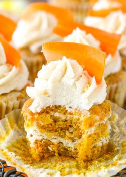 inside of Carrot Cake Cheesecake Swirl Cupcakes