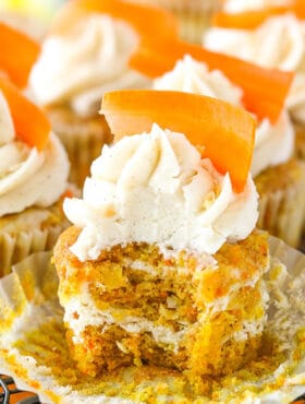 inside of Carrot Cake Cheesecake Swirl Cupcakes