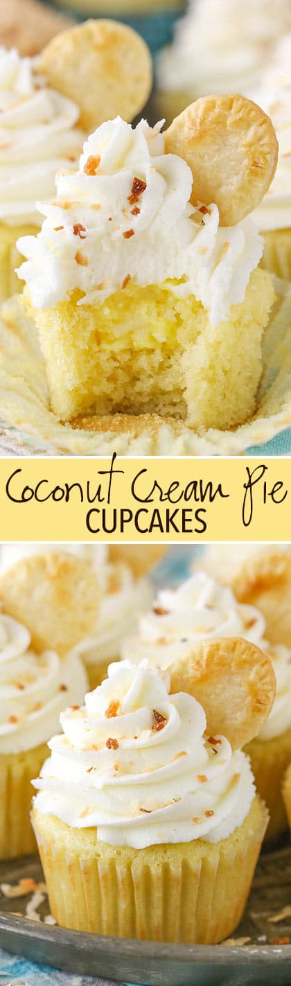 Coconut Cream Pie Cupcakes - coconut cupcakes with a cream pie filling! FULL of coconut flavor! 