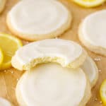 overhead image of Limoncello Cookie with bite taken out