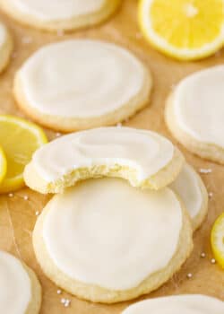 overhead image of Limoncello Cookie with bite taken out