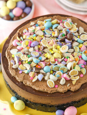 overhead image of Malted Easter Egg Chocolate Cheesecake