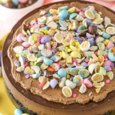 Top view of a Malted Easter Chocolate Cheesecake.