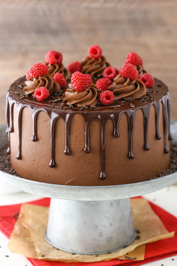 Raspberry Chocolate Layer Cake decorated